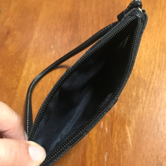 Coach Black Canvas Leather Signature C Wristlet Mini Pouch - Picture 6 of 12